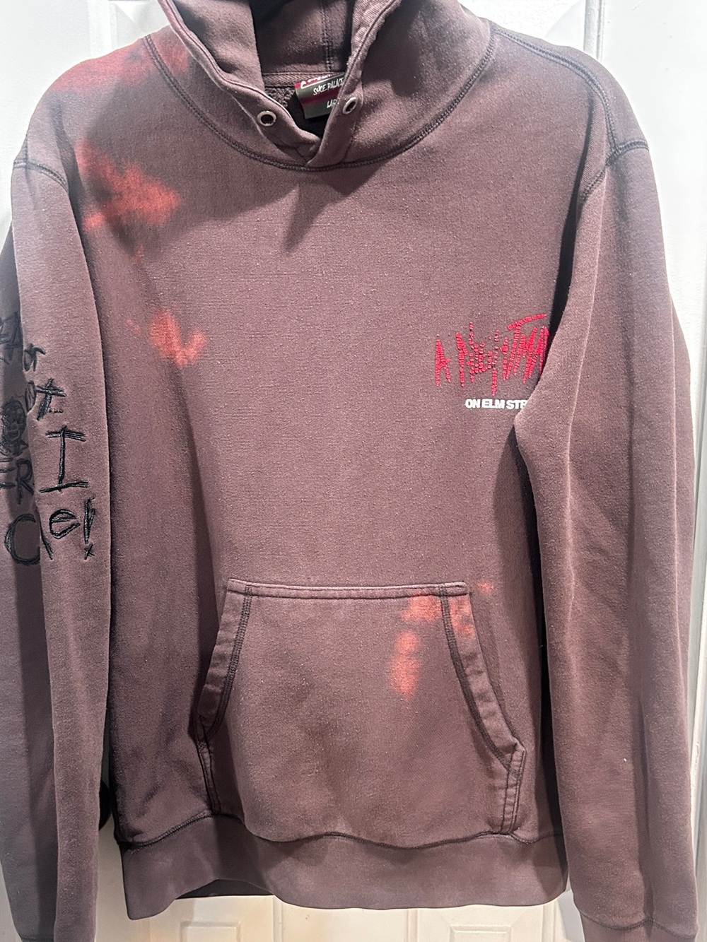 A Nightmare On Elm Street Brown Hoodie with Red Graphic Black Embroidered Heavy